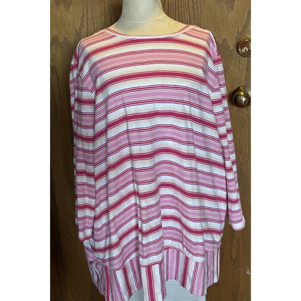 Lands End Womens 1X Pullover Striped Tunic Top With 3/4 Length Sleeves Preppy